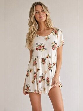 Pink Coconut Floral Baby Doll Mini Tunic Dress - Medium